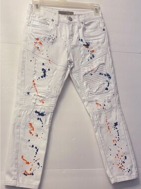 Vintage Express Girls Distressed Paint Splattered 5 Pocket Jeans Size 6